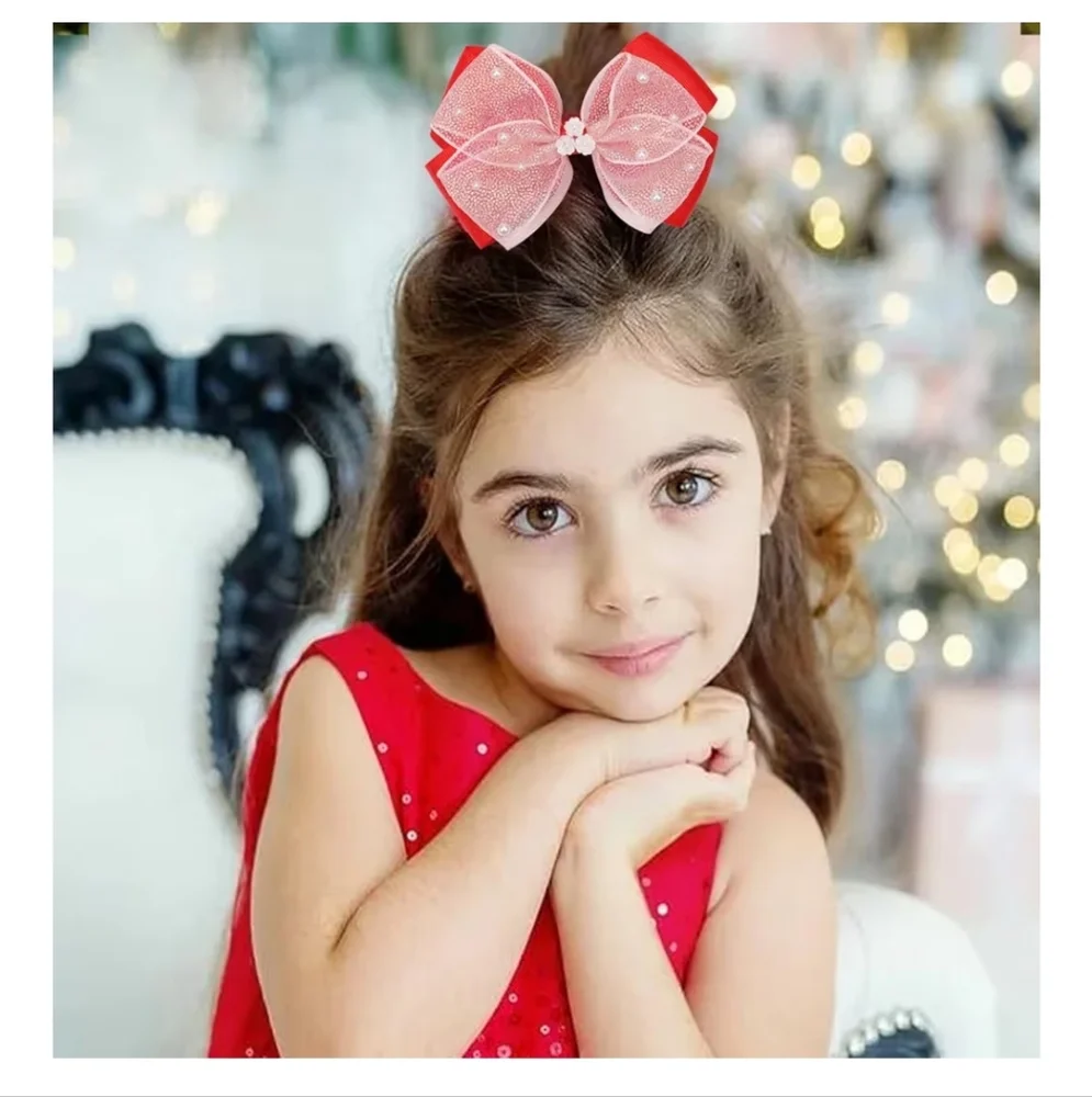 Red and Pink Hair Bows with Pearls